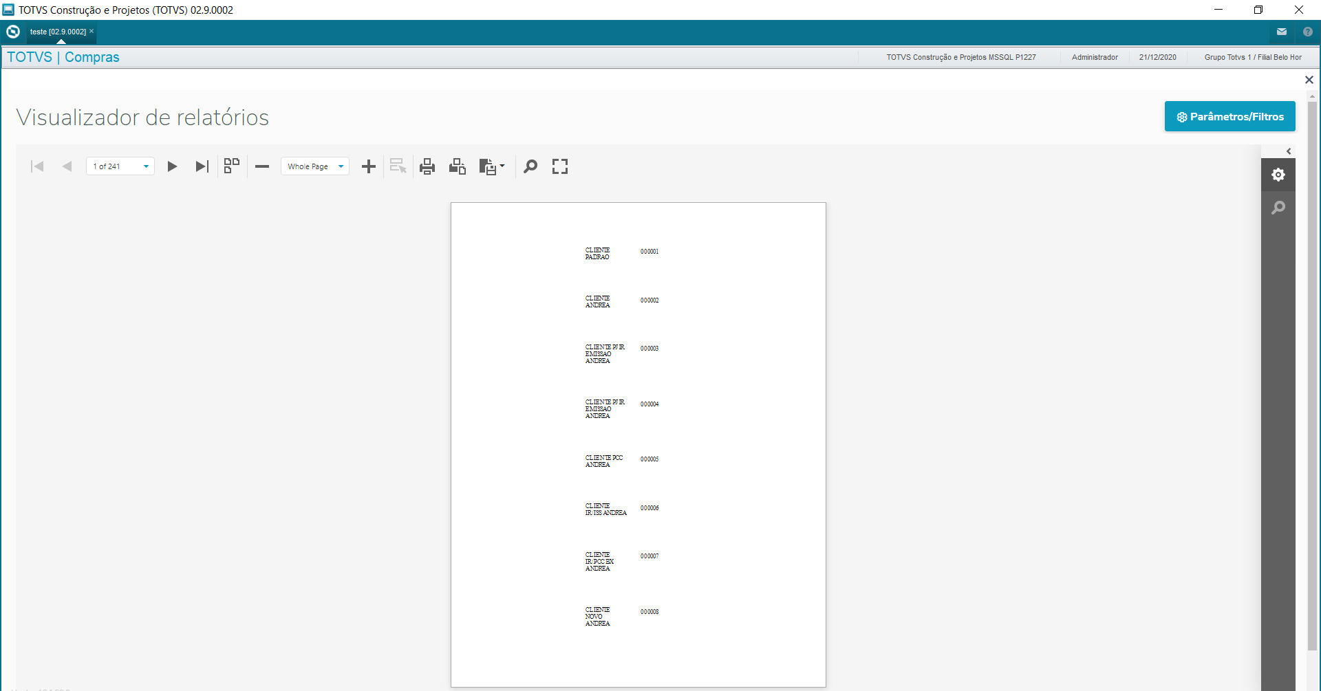 Relatório TReports com o navegador interno - A imagem mostra como fica o relatório TReports sendo aberto no navegador interno do Protheus