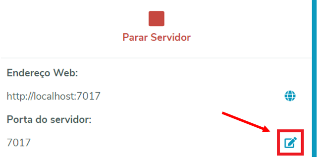 Botão para edição da porta do servidor