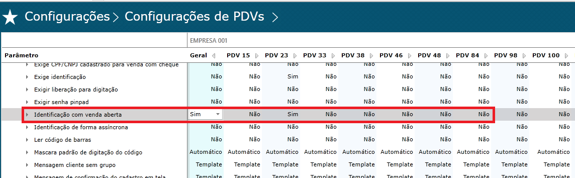 Imagem 2 - Configurações Identificar cliente com venda aberta