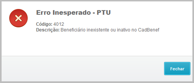 Alerta de Erro Inesperado - PTU