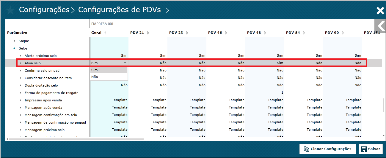 Imagem 2 - Configuração da ativação da regra de selo