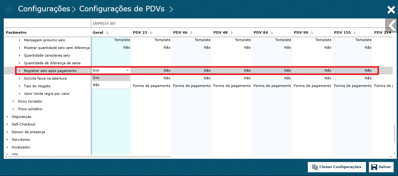 Imagem 3 - Configuração do registro de selos após o pagamento