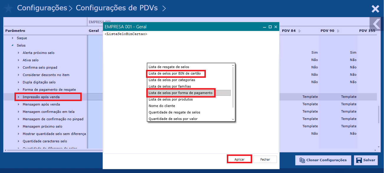 Imagem 4 - Configuração do Template do selo