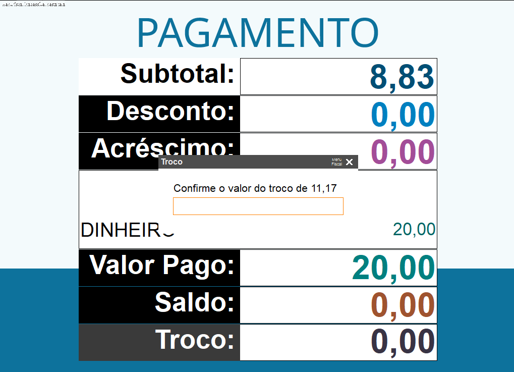 Confirmação do troco