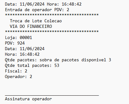 Imagem 38 - Comprovante de troca de lote.