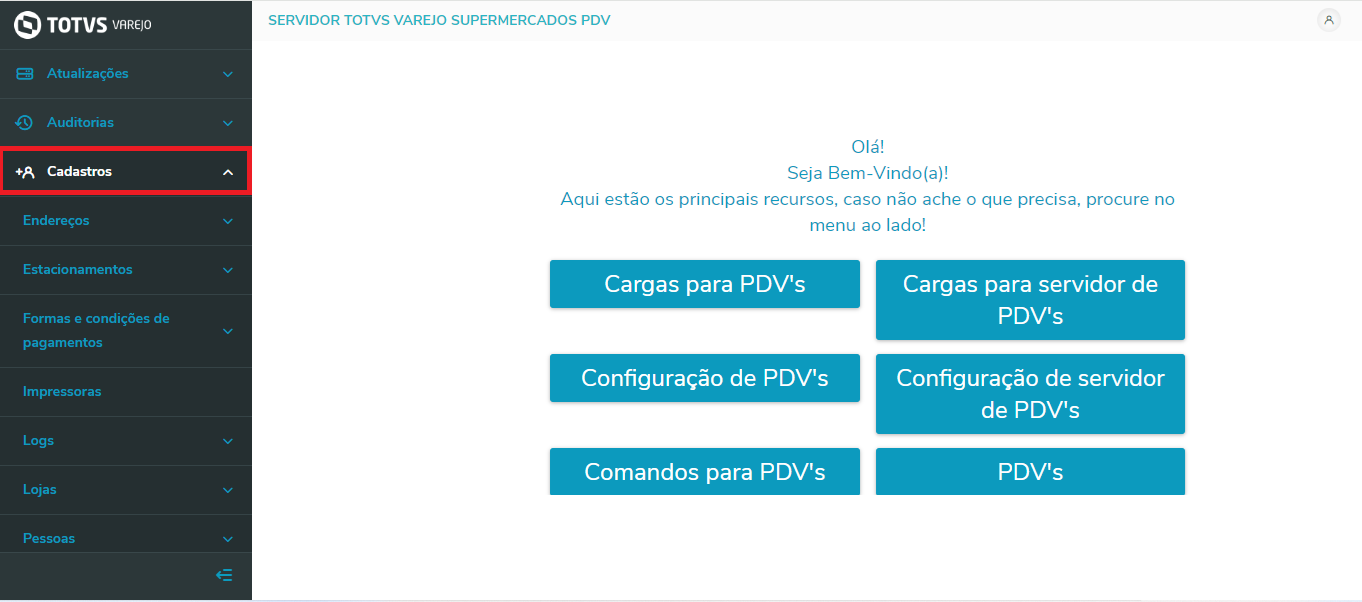 Imagem 18 - Menu lateral Cadastros.