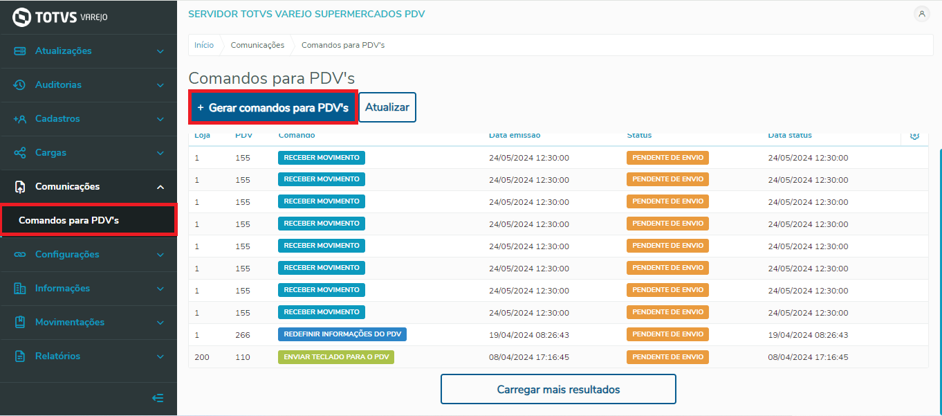 Imagem 26 - Gerar comandos para PDV's.