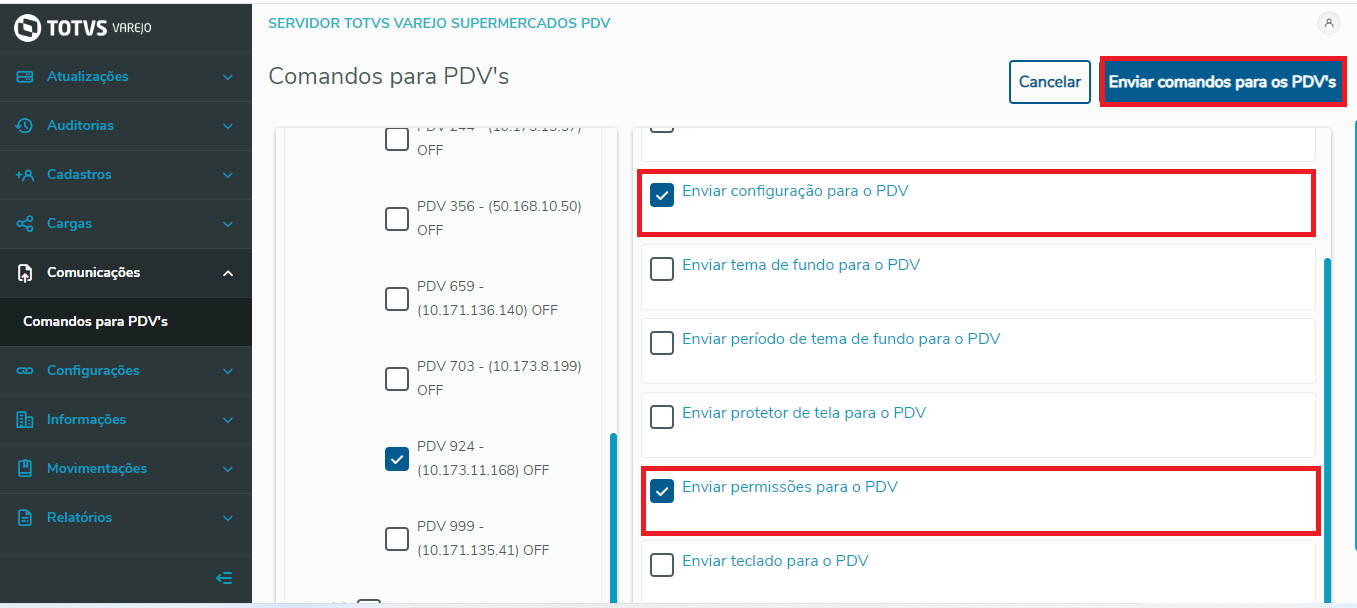 Imagem 27 - Enviar comandos para os PDV's..