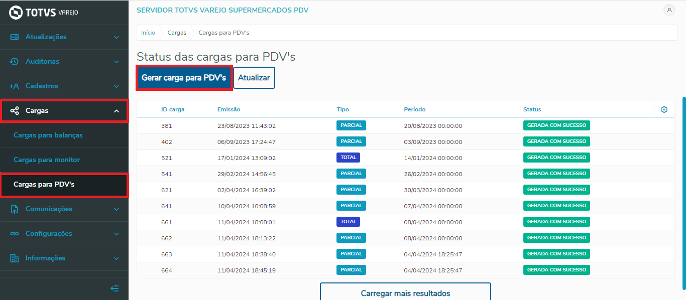 Imagem 28 - Gerar carga para PDV's.