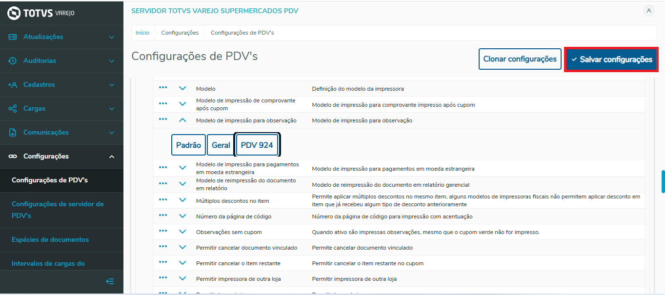 Imagem 06 - Salvar configurações